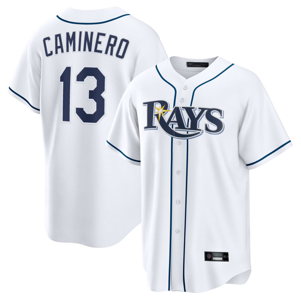 STECN TB.Rays #13 Junior Caminero Player White Home Game Stitched Jerseys
