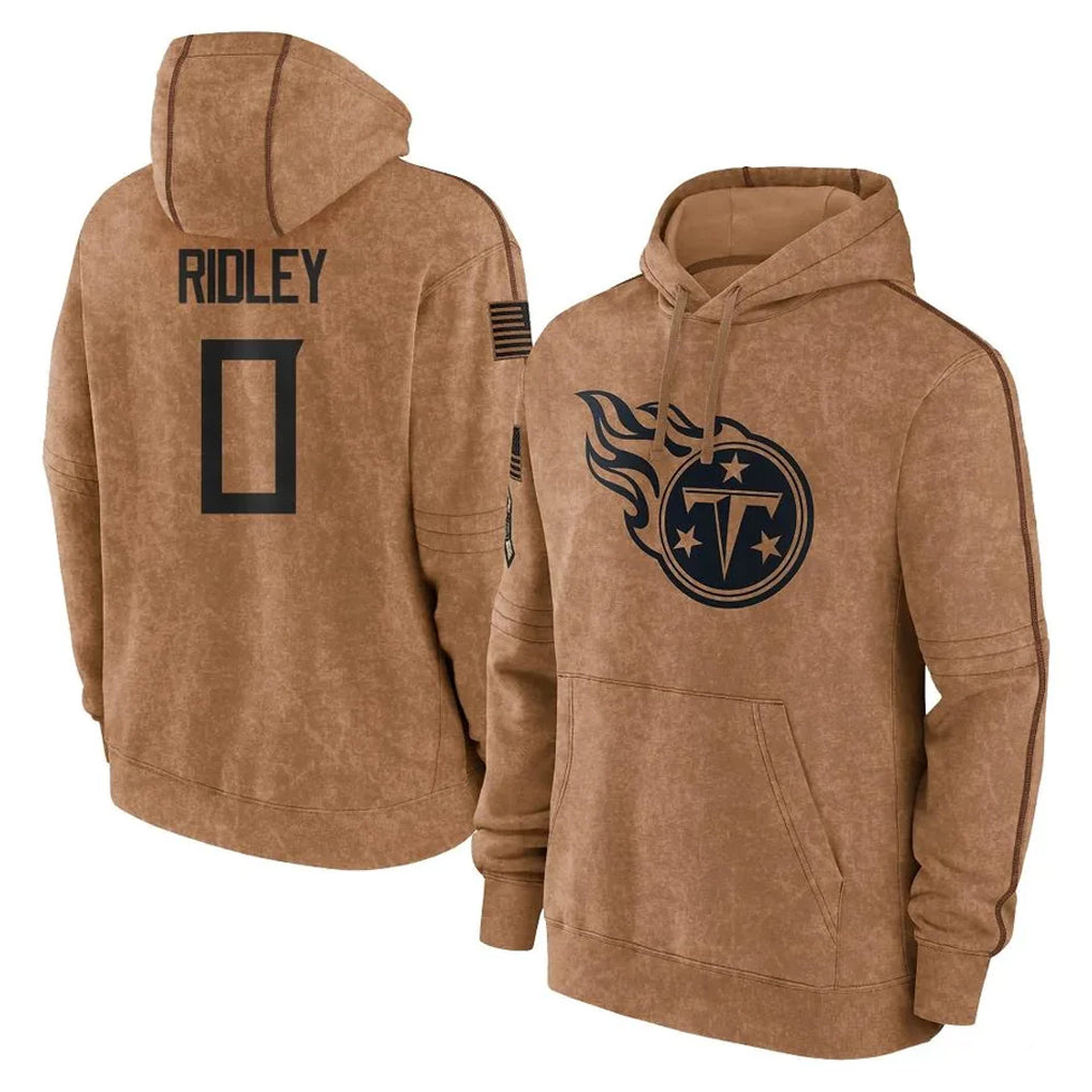STECN T.Titans #0 Calvin Ridley Player Brown Salute To Service Club Pullover Hoodies Home Game Stitched Jerseys