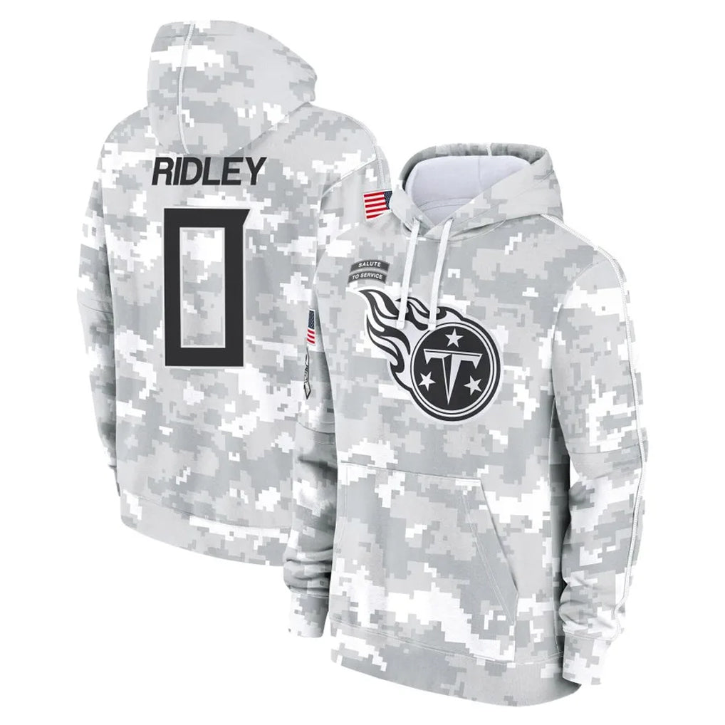 STECN T.Titans #0 Calvin Ridley Player Camo Arctic Salute to Service Pullover Hoodies Home Game Stitched Jerseys