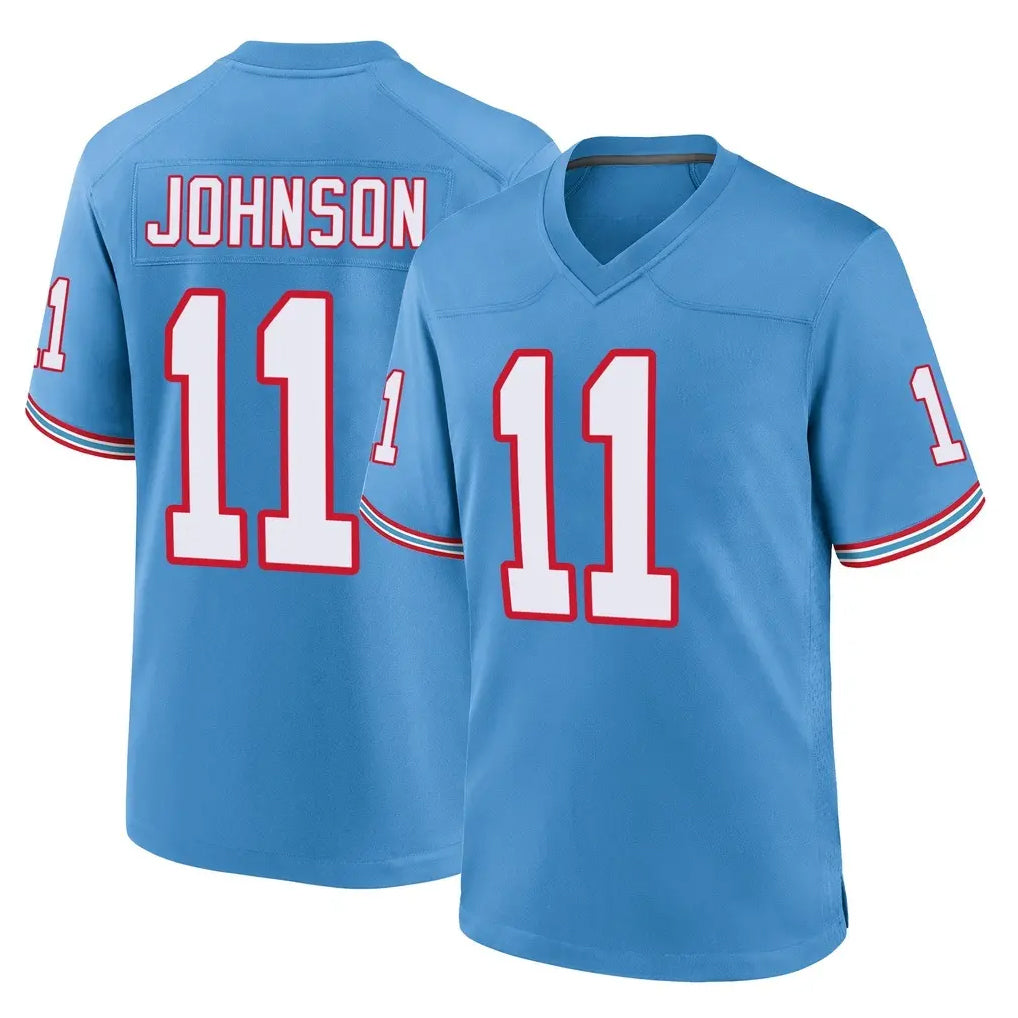 STECN T.Titans #11 Jermaine Johnson II Player Light Blue Oilers Throwback Home Game Stitched Jerseys