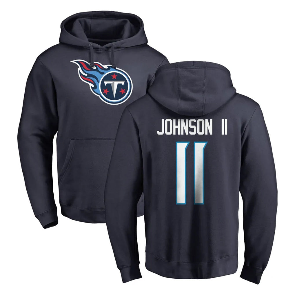 STECN T.Titans #11 Jermaine Johnson II Player Navy Logo Pullover Hoodies Home Game Stitched Jerseys