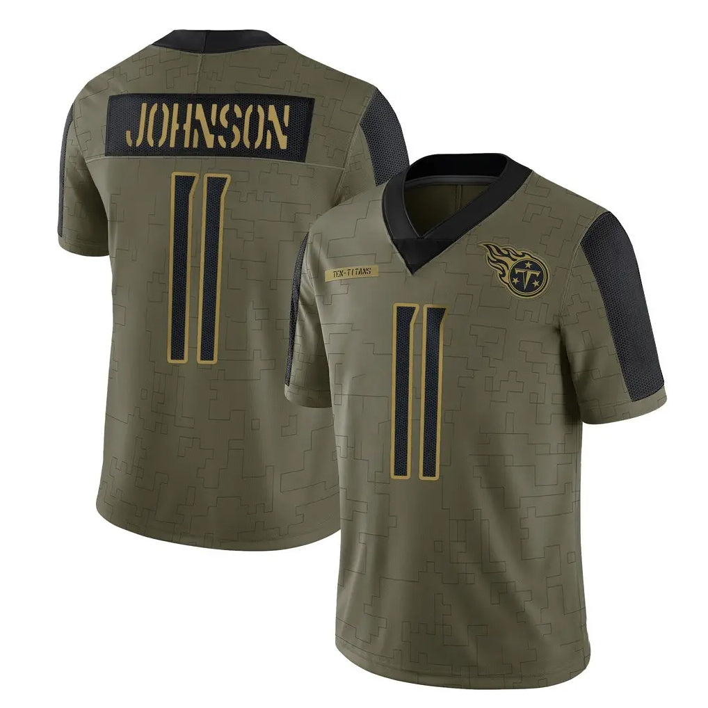 STECN T.Titans #11 Jermaine Johnson II Player Olive Salute to Service Limited Home Game Stitched Jerseys