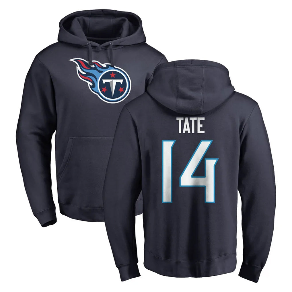 STECN T.Titans #14 Carnell Tate Player Navy Logo Pullover Hoodies Home Game Stitched Jerseys