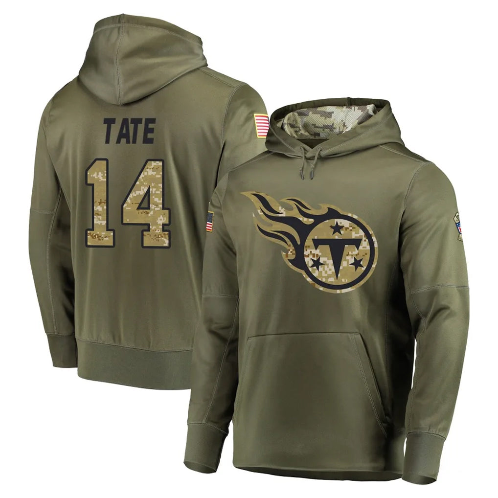 STECN T.Titans #14 Carnell Tate Player Olive Salute to Service Pullover Hoodies Home Game Stitched Jerseys