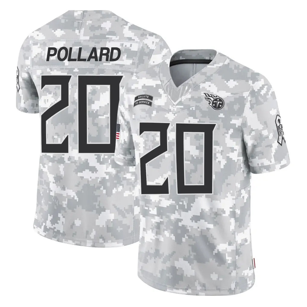 STECN T.Titans #20 Tony Pollard Player Arctic Camo Limited Salute to Service Home Game Stitched Jerseys