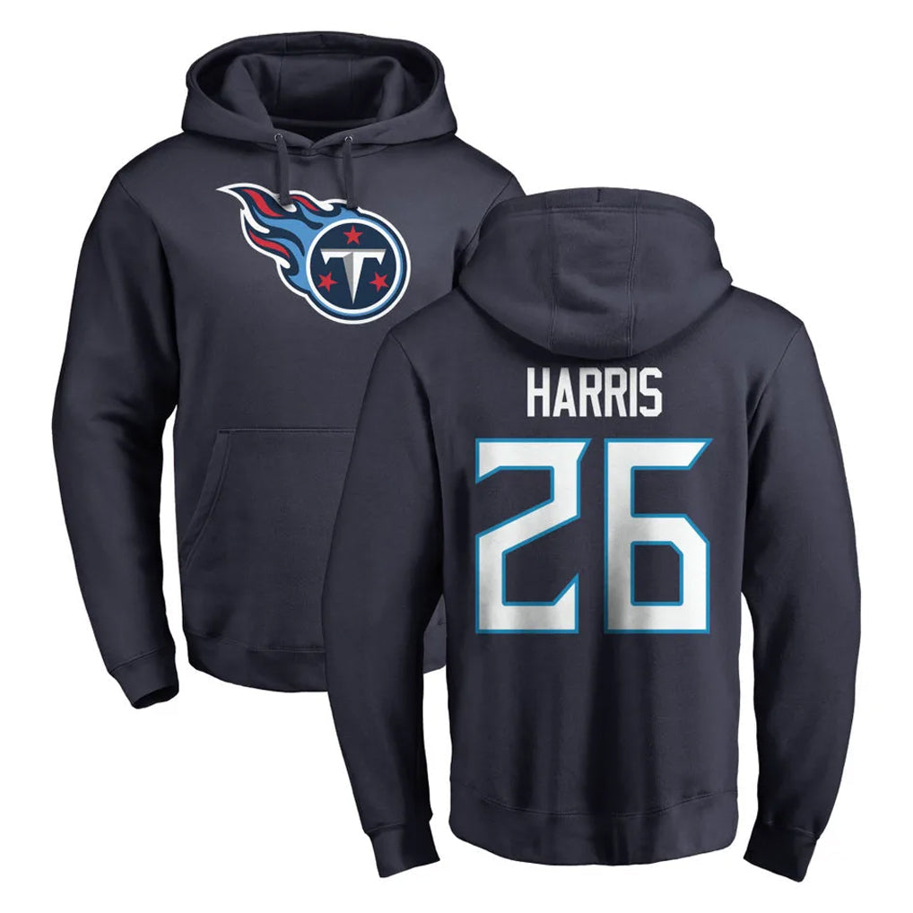 STECN T.Titans #26 Marcus Harris Player Navy Logo Pullover Hoodies Home Game Stitched Jerseys
