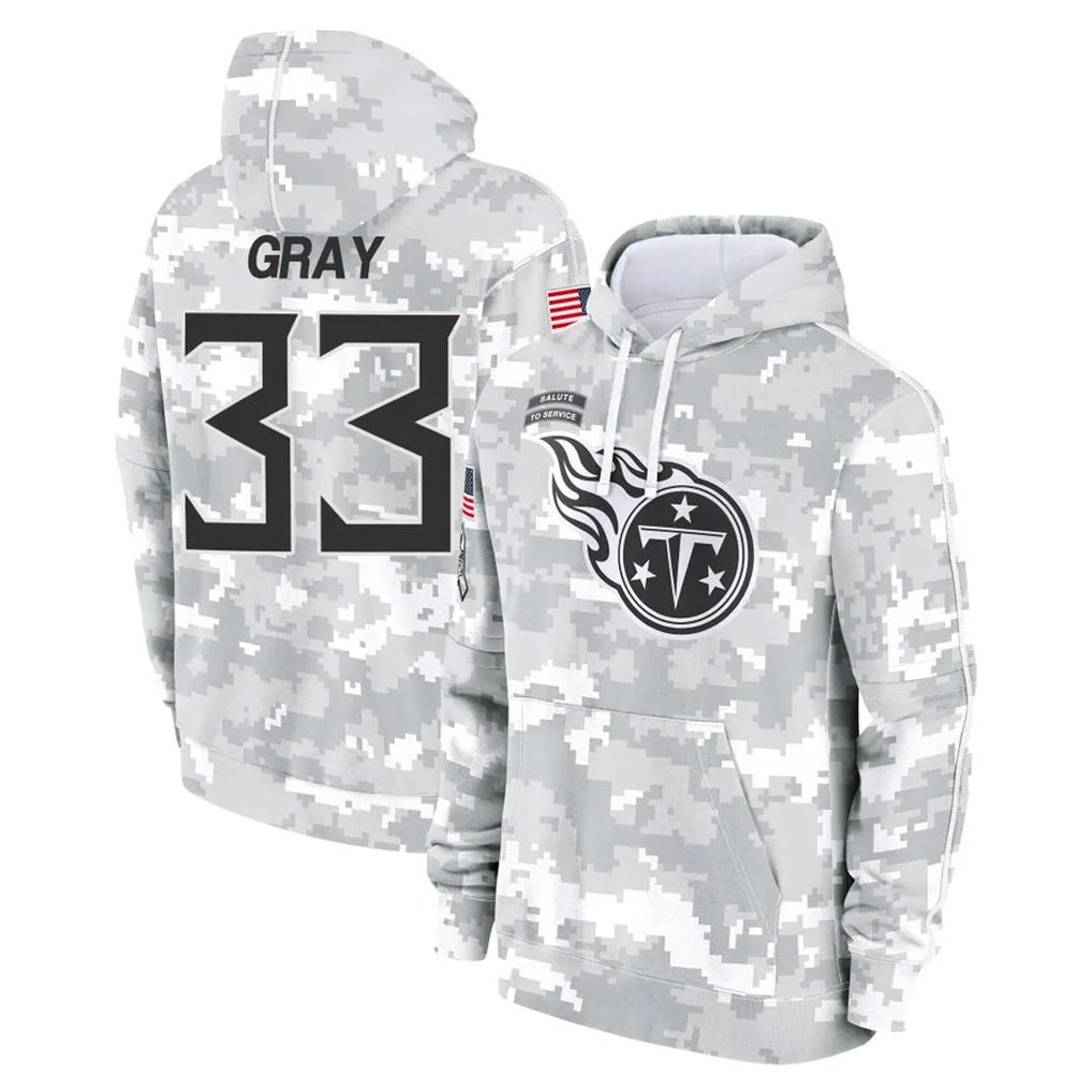 STECN T.Titans #33 Cedric Gray Player Camo Arctic Salute to Service Pullover Hoodies Home Game Stitched Jerseys