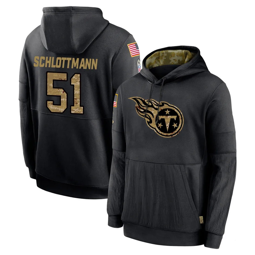 STECN T.Titans #51 Austin Schlottmann Player Black Salute to Service Sideline Performance Pullover Hoodies Home Game Stitched Jerseys