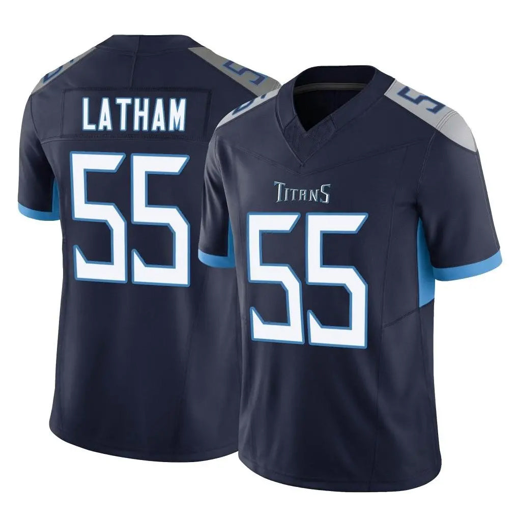 STECN T.Titans #55 JC Latham Player Navy Limited Vapor F.U.S.E. Home Game Stitched Jerseys