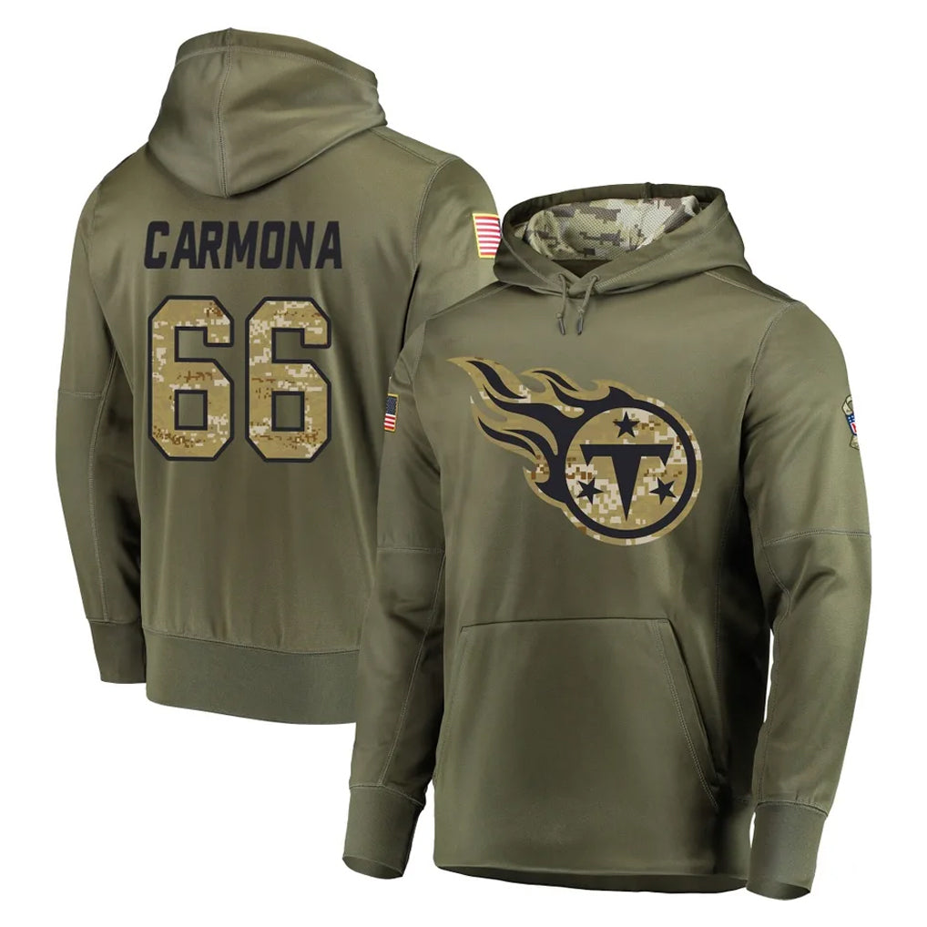 STECN T.Titans #66 Fernando Carmona Jr. Player Olive Salute to Service Pullover Hoodies Home Game Stitched Jerseys