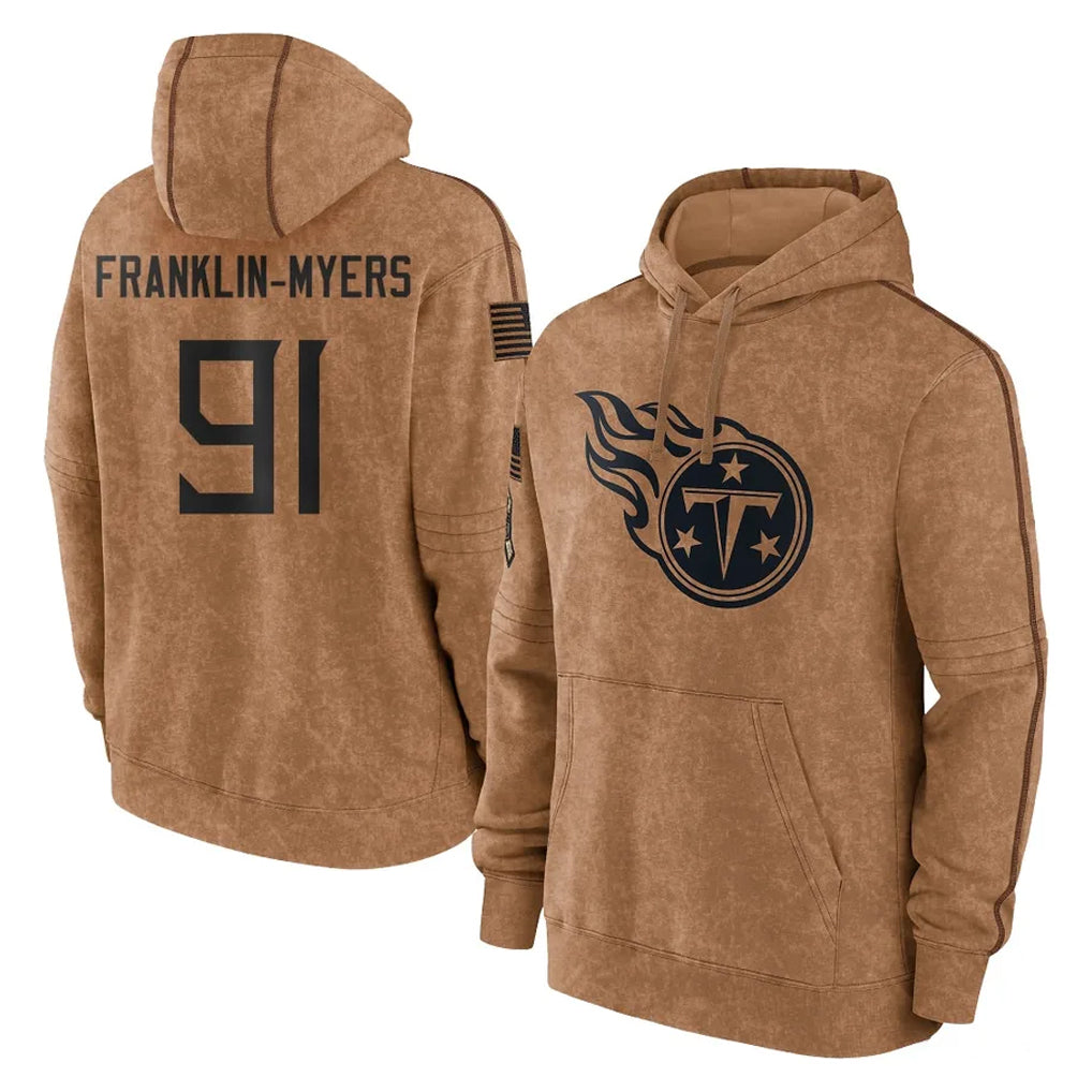 STECN T.Titans #91 John Franklin-Myers Player Brown Salute To Service Club Pullover Hoodies Home Game Stitched Jerseys