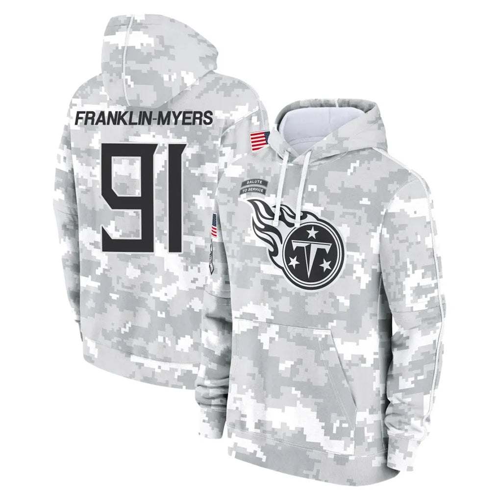 STECN T.Titans #91 John Franklin-Myers Player Camo Arctic Salute to Service Pullover Hoodies Home Game Stitched Jerseys