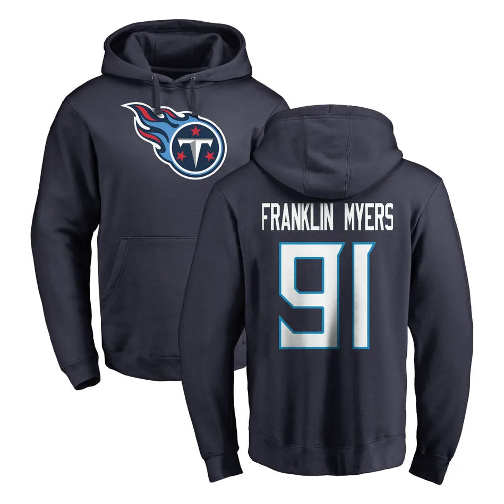STECN T.Titans #91 John Franklin-Myers Player Navy Logo Pullover Hoodies Home Game Stitched Jerseys