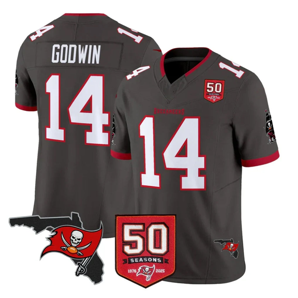 STECN TB.Buccaneers #14 Chris Godwin Jr. Player Pewter Limited 2026 Season Vapor F.U.S.E. Home Game Stitched Jerseys