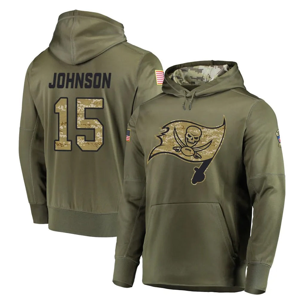 STECN TB.Buccaneers #15 Tez Johnson Player Olive Salute to Service Pullover Hoodie Home Game Stitched Jerseys