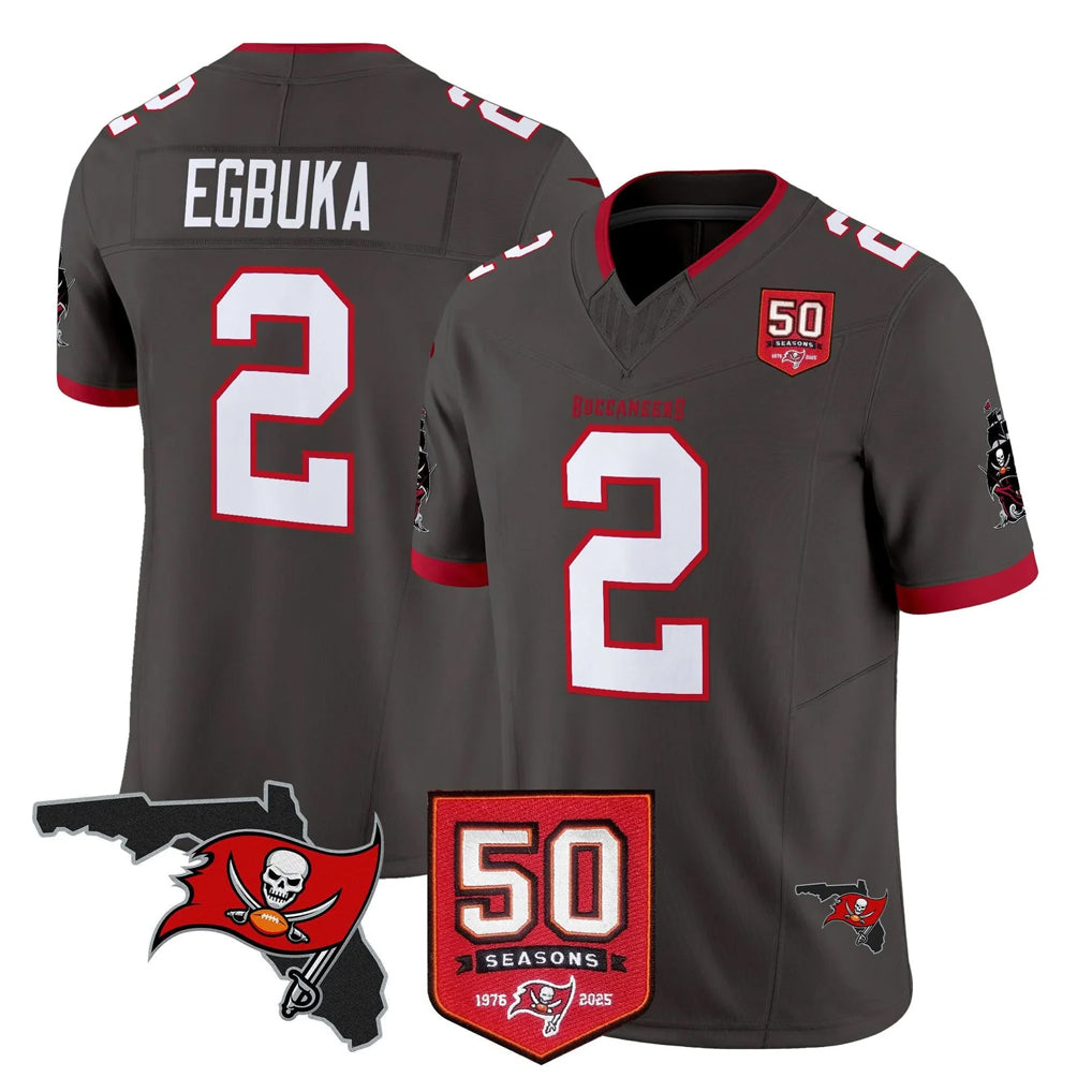 STECN TB.Buccaneers #2 Emeka Egbuka Player Pewter Limited 2026 Season Vapor F.U.S.E. Home Game Stitched Jerseys