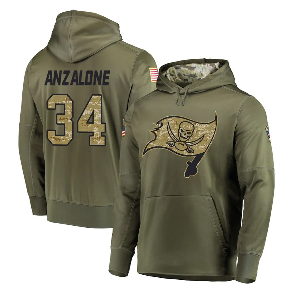 STECN TB.Buccaneers #34 Alex Anzalone Player Olive Salute to Service Pullover Hoodie Home Game Stitched Jerseys