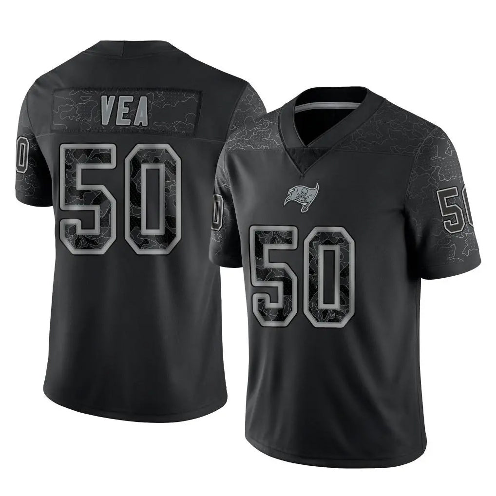 STECN TB.Buccaneers #50 Vita Vea Player Black Reflective Limited Home Game Stitched Jerseys
