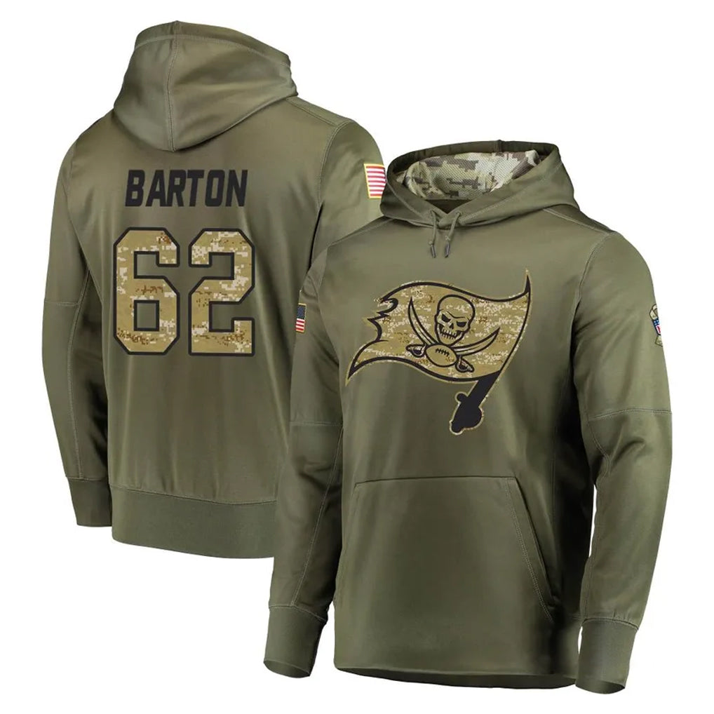 STECN TB.Buccaneers #62 Graham Barton Player Olive Salute to Service Pullover Hoodie Home Game Stitched Jerseys