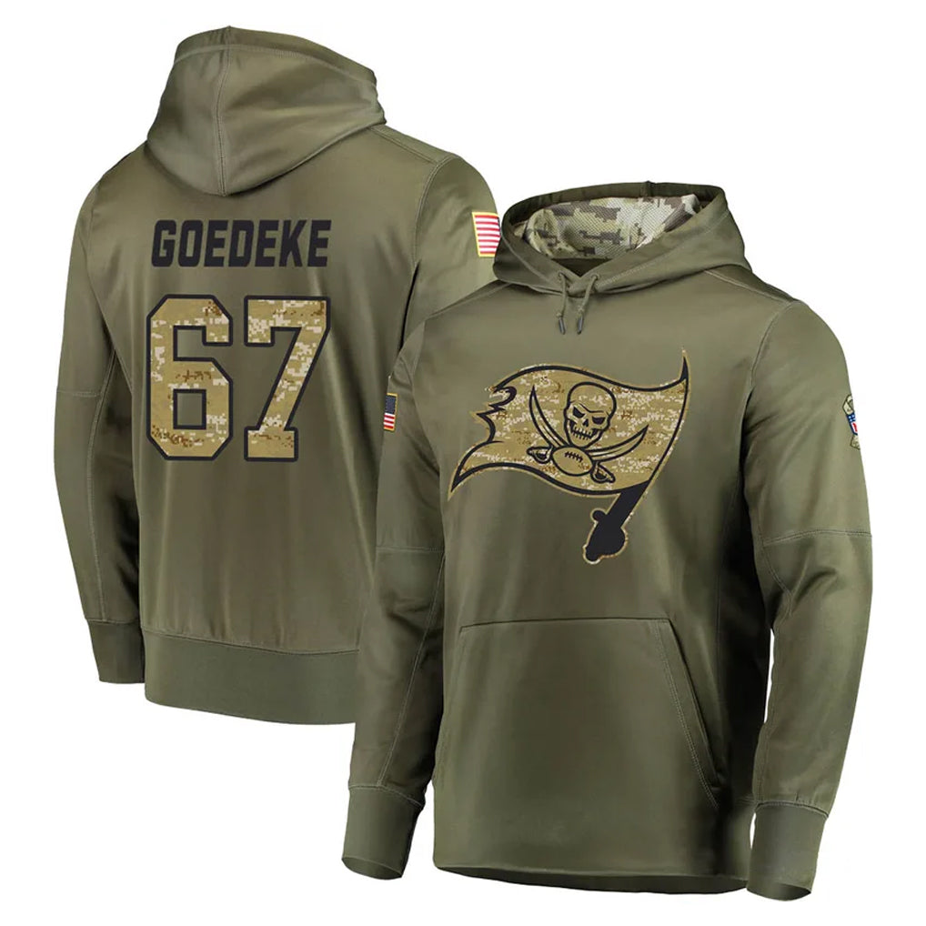 STECN TB.Buccaneers #67 Luke Goedeke Player Olive Salute to Service Pullover Hoodie Home Game Stitched Jerseys