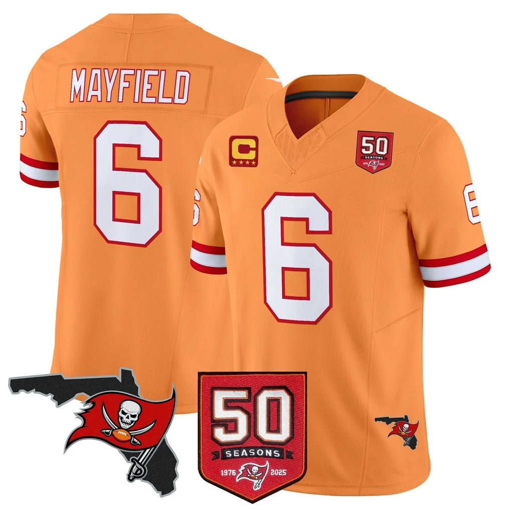 STECN TB.Buccaneers #6 Baker Mayfield Player Orange 50th Season Vapor Limited Home Game Stitched Jerseys