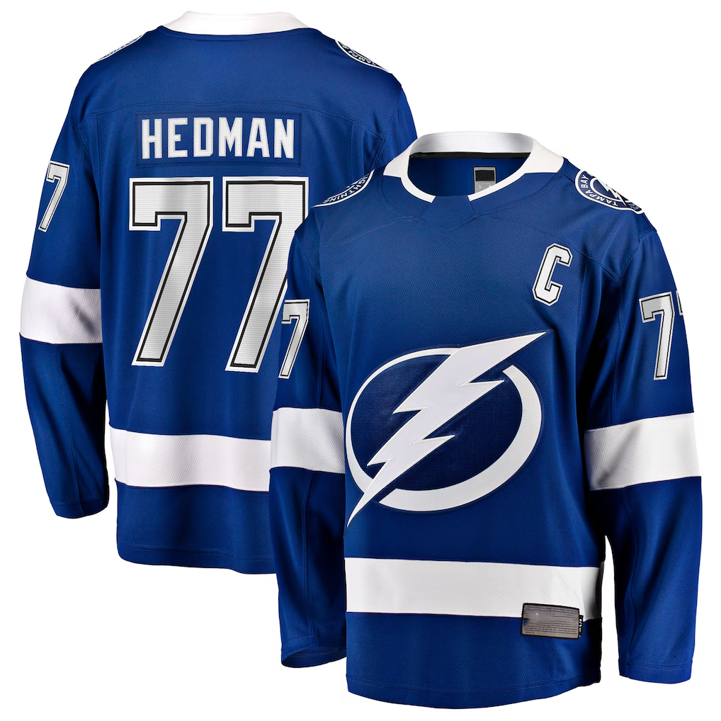 STECN TB.Lightning #77 Victor Hedman Blue Home Captain Patch Breakaway Jerseys