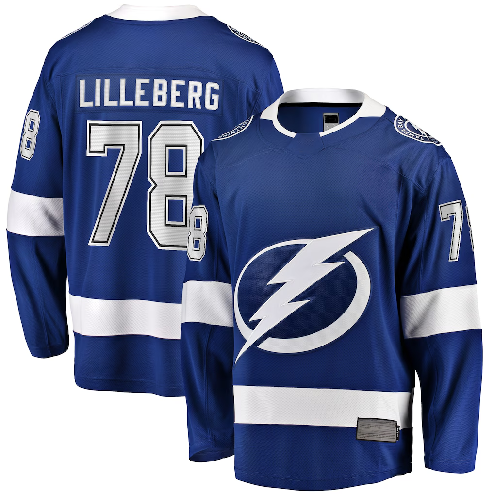 STECN TB.Lightning #78 Emil Lilleberg Blue Home Premier Breakaway Player Jerseys