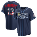 STECN TB.Rays #13 Junior Caminero Navy USA 250 Fourth of July Road Stadium Jersey