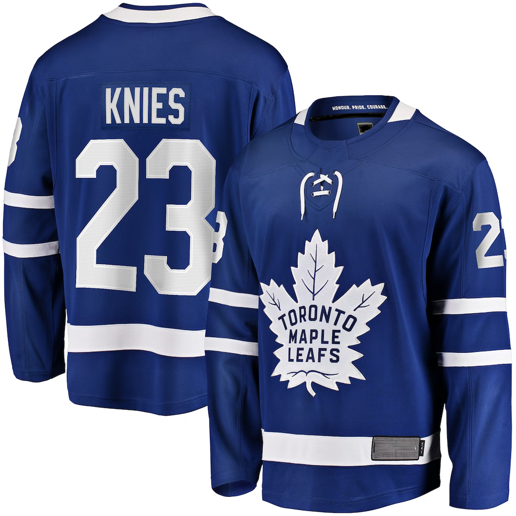 STECN T.Maple Leafs #23 Matthew Knies Blue Home Premier Breakaway Player Jerseys