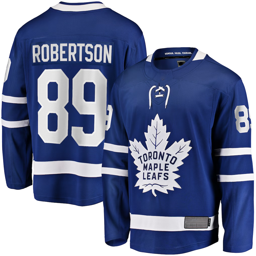STECN T.Maple Leafs #89 Nicholas Robertson Blue Home Premier Breakaway Player Jerseys