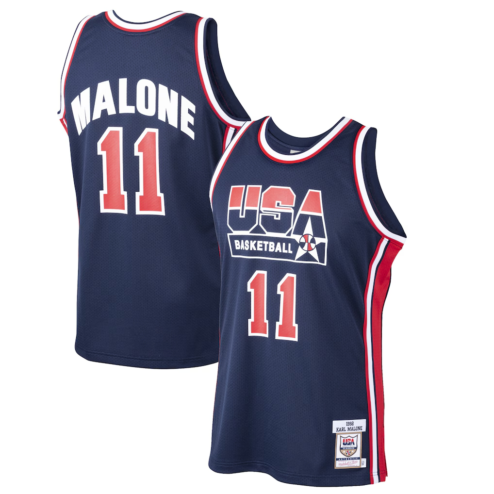 STECN U.Jazz #11 Karl Malone Mitchell & Ness Navy 1992 Dream Team Authentic Jerseys
