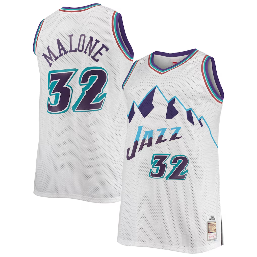 STECN U.Jazz #32 Karl Malone Mitchell & Ness White 1996-1997 Big & Tall Hardwood Classics Swingman Jerseys