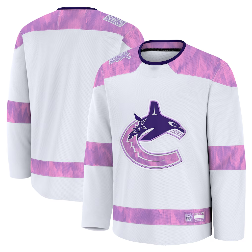 STECN V.Canucks White 2024 Hockey Fights Cancer Practice Jerseys