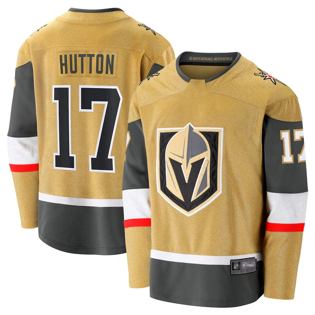 STECN V.Golden Knights #17 Ben Hutton Gold Home Premier Breakaway Player Jerseys