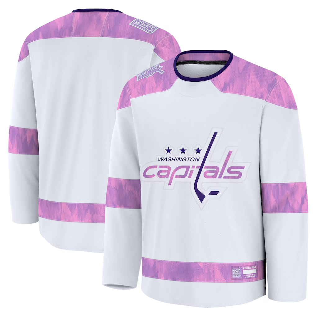 STECN W.Capitals White 2024 Hockey Fights Cancer Practice Jerseys