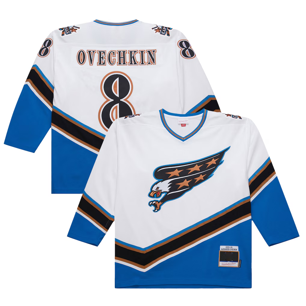 STECN W.Capitals #8 Alexander Ovechkin Mitchell & Ness White 2005-06 Power Play Jerseys