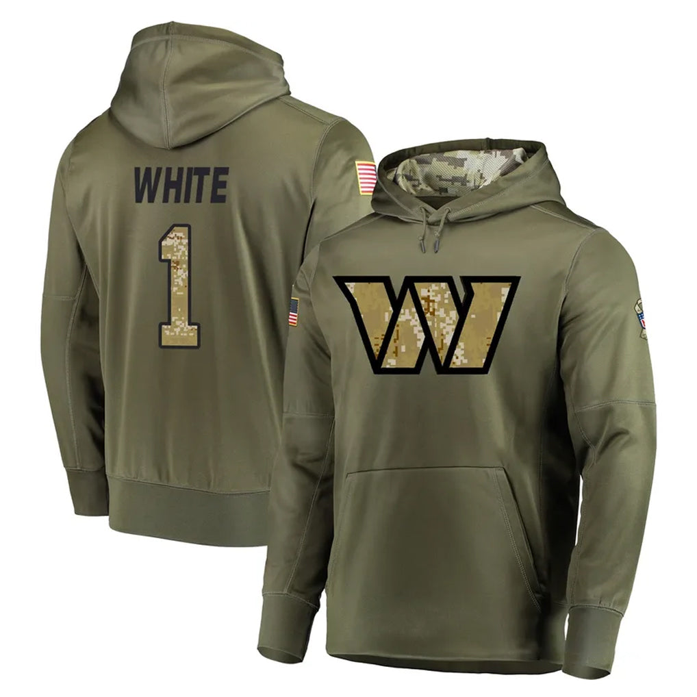 STECN W.Commanders #1 Rachaad White Player Olive Salute to Service Pullover Hoodie Limited Home Game Stitched Jerseys