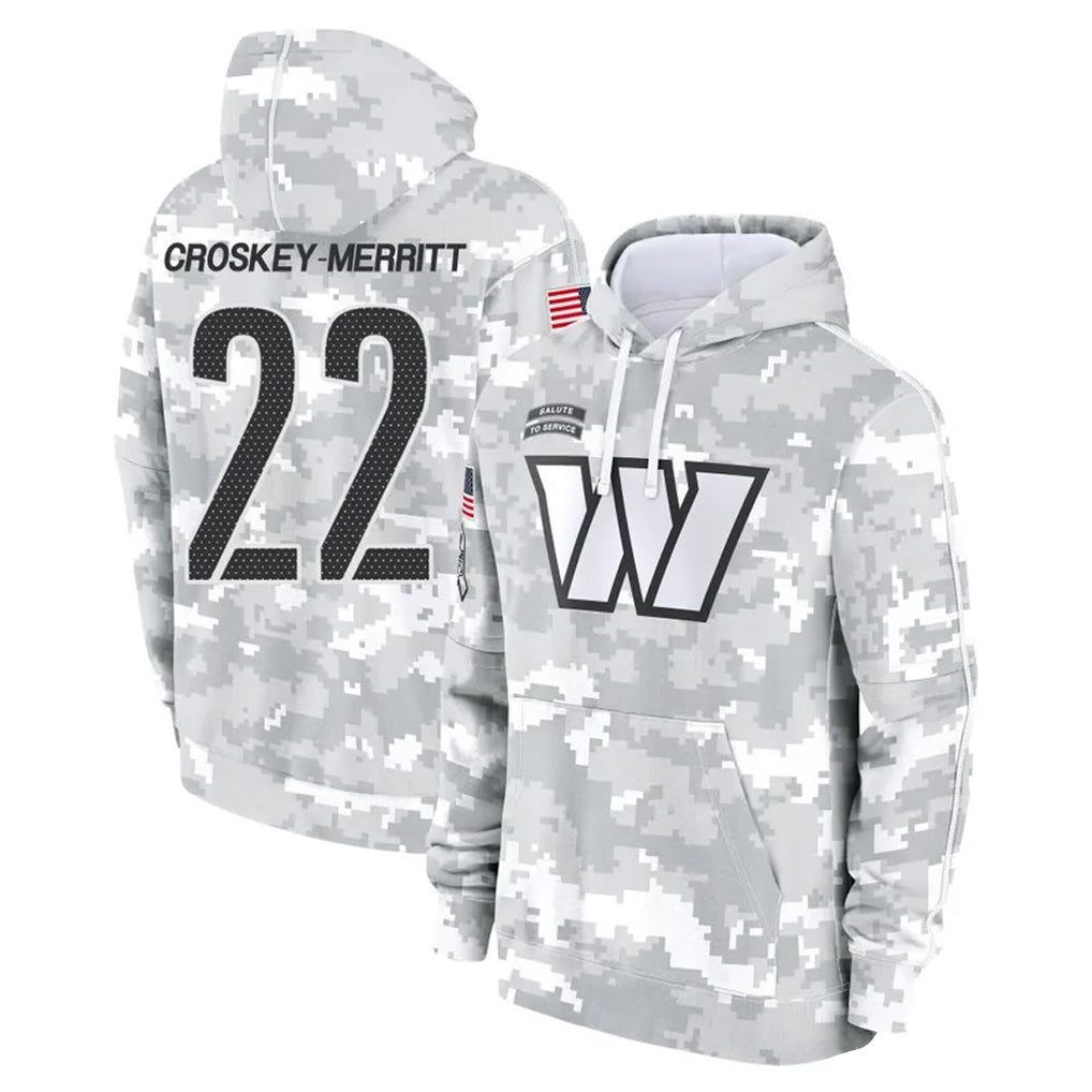 STECN W.Commanders #22 Jacory Croskey-Merritt Player Arctic Camo Salute to Service Hoodies Stitched Jerseys