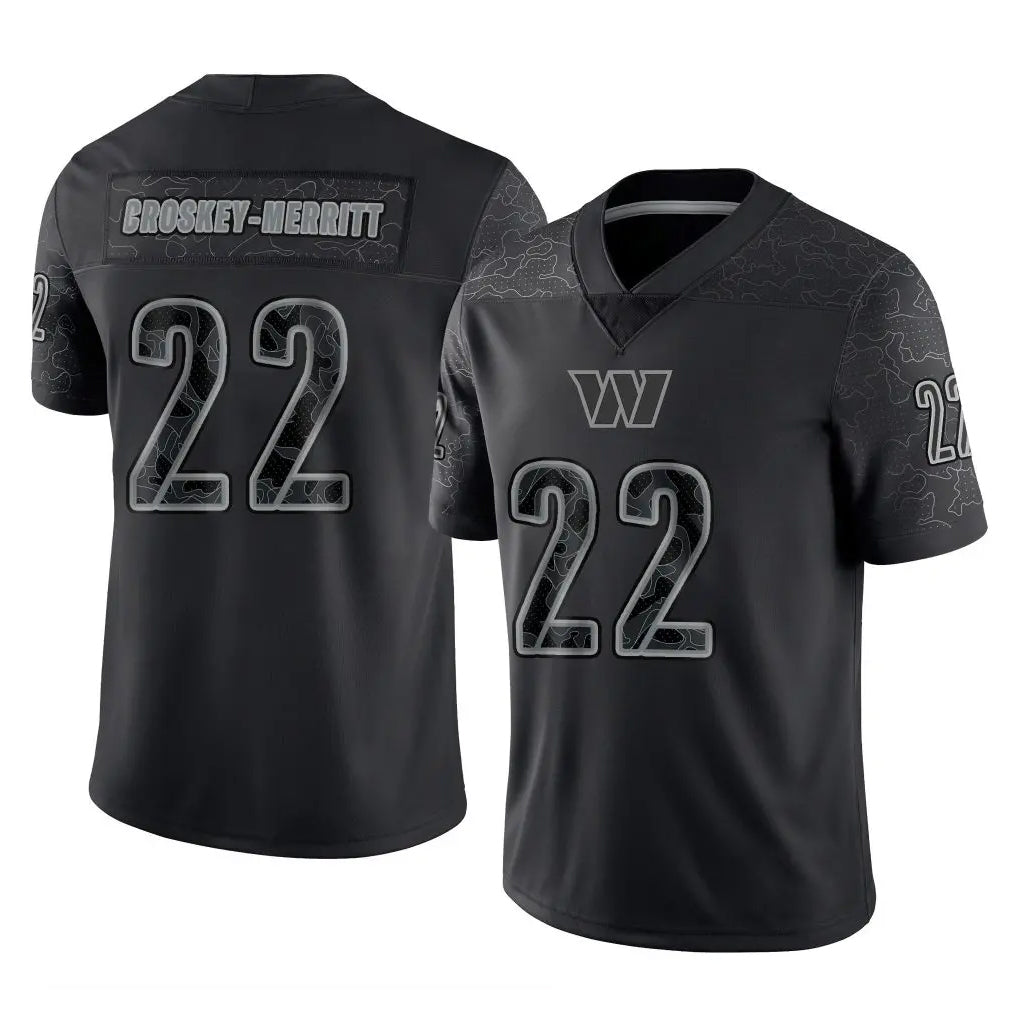 STECN W.Commanders #22 Jacory Croskey-Merritt Player Black Limited Reflective Home Game Stitched Jerseys