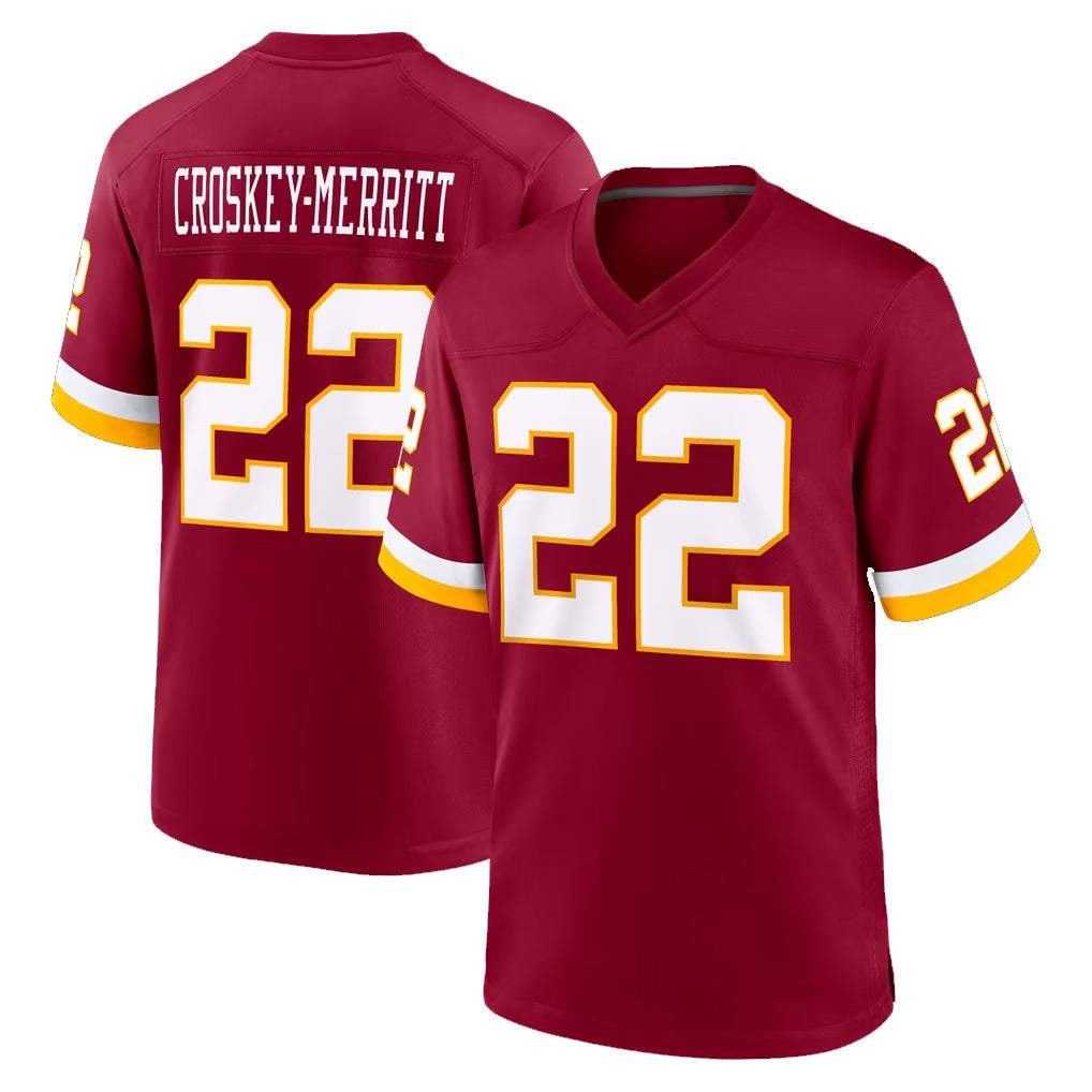 STECN W.Commanders #22 Jacory Croskey-Merritt Player Burgundy Game Home Stitched Jerseys