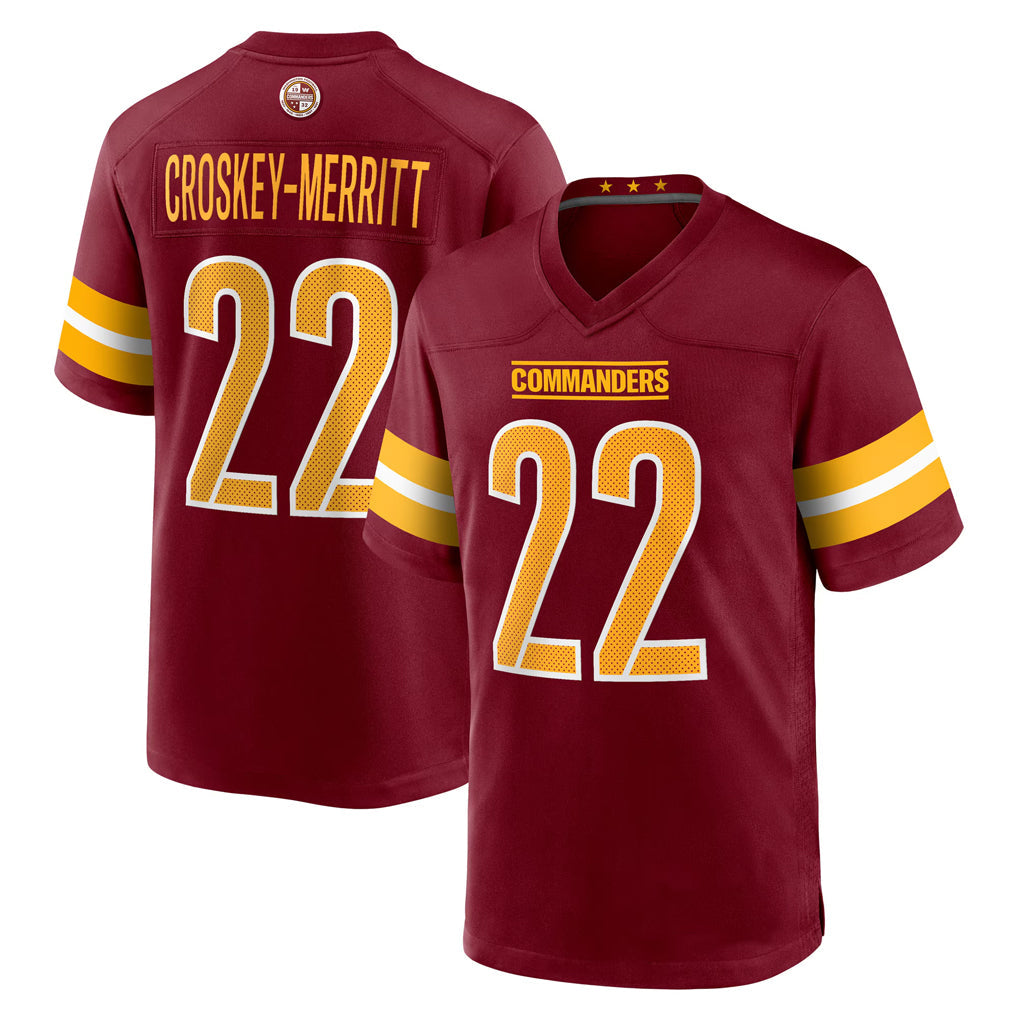 STECN W.Commanders #22 Jacory Croskey-Merritt Player Burgundy Home Game Stitched Jerseys