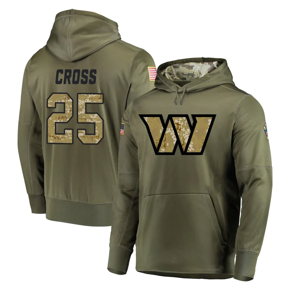 STECN W.Commanders #25 Nick Cross Player Olive Salute to Service Pullover Hoodie Limited Home Game Stitched Jerseys