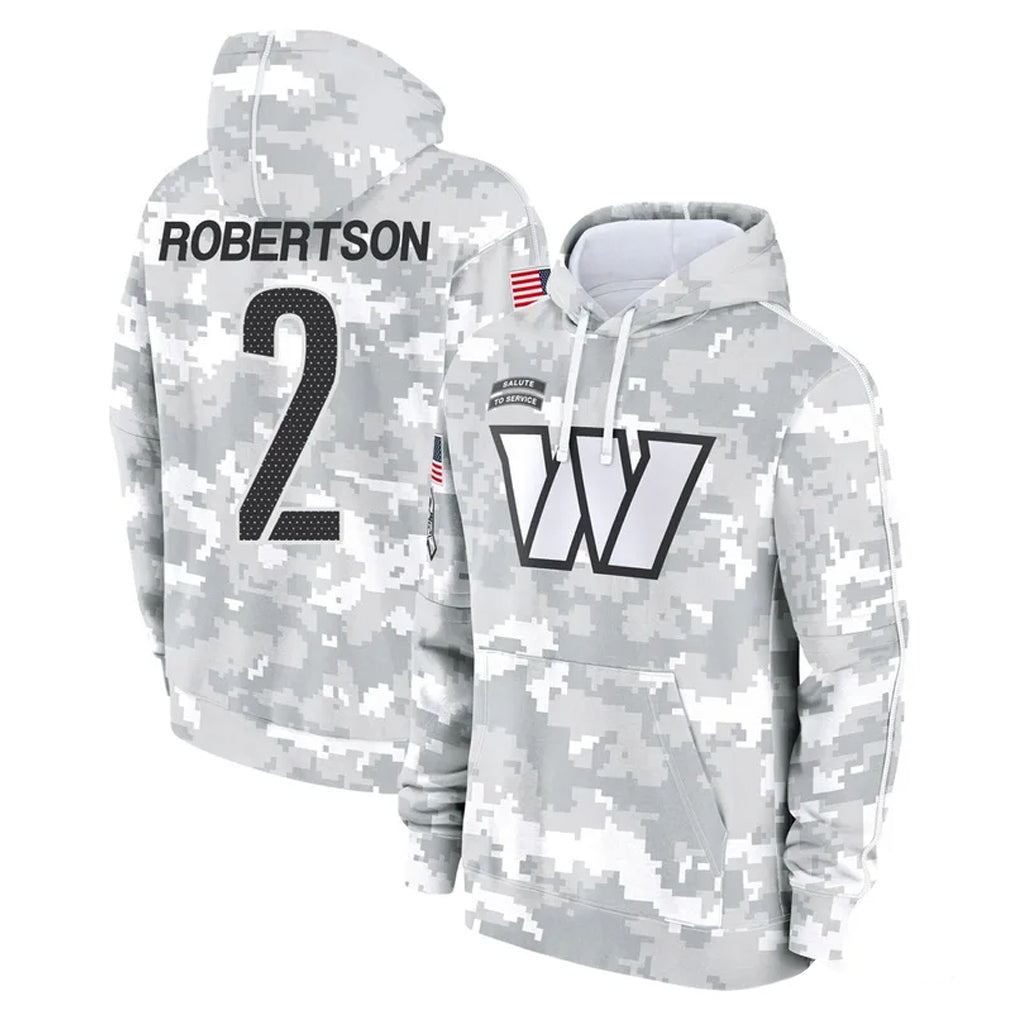 STECN W.Commanders #2 Amik Robertson Player Arctic Camo Limited Salute to Service Pullover Hoodies Game Stitched Jerseys