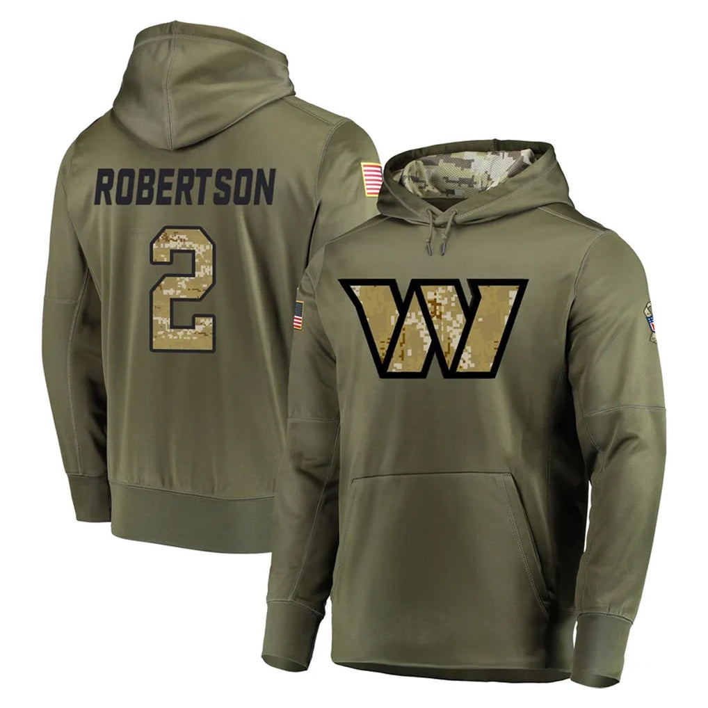 STECN W.Commanders #2 Amik Robertson Player Olive Salute to Service Pullover Hoodie Limited Home Game Stitched Jerseys