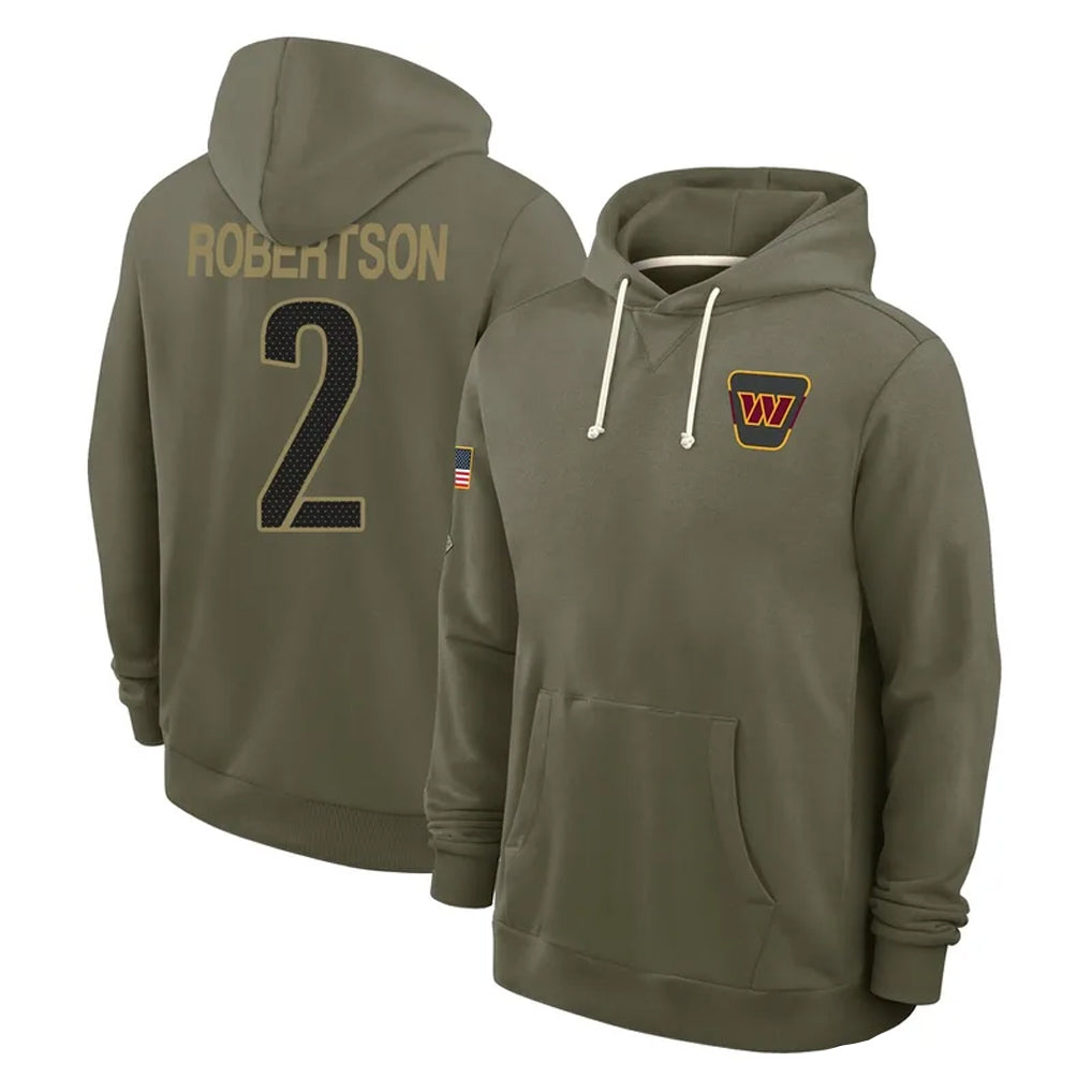STECN W.Commanders #2 Amik Robertson Player Olive Salute to Service Pullover Hoodies Limited Home Stitched Jerseys