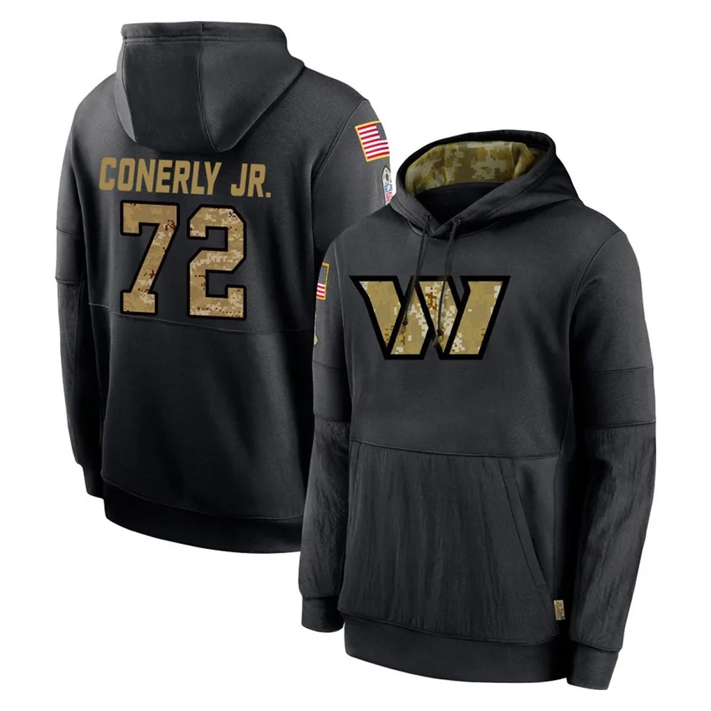 STECN W.Commanders #72 Josh Conerly Jr. Player Black Salute to Service Performance Pullover Hoodies Home Game Stitched Jerseys