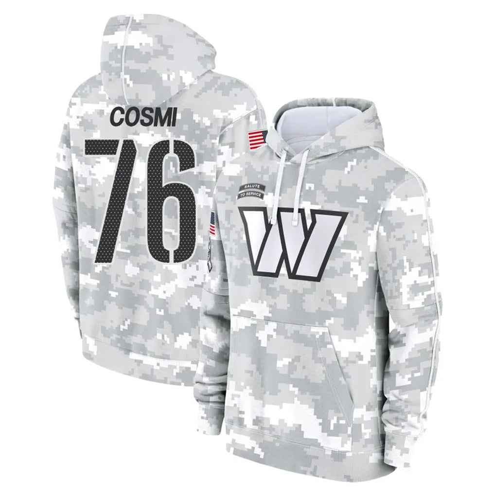 STECN W.Commanders #76 Sam Cosmi Player Arctic Camo Limited Salute to Service Pullover Hoodies Game Stitched Jerseys