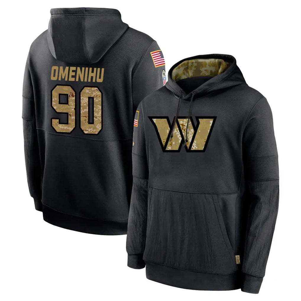 STECN W.Commanders #90 Charles Omenihu Player Black Salute to Service Performance Pullover Hoodies Home Game Stitched Jerseys