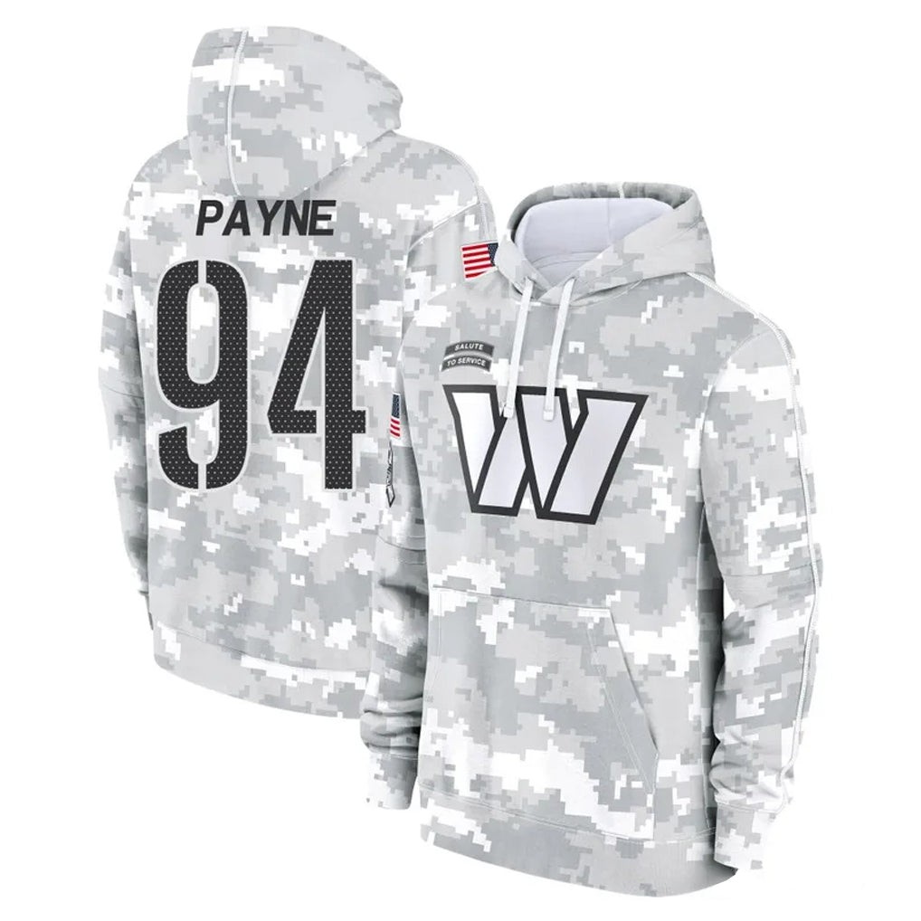 STECN W.Commanders #94 Daron Payne Player Arctic Camo Limited Salute to Service Pullover Hoodies Game Stitched Jerseys