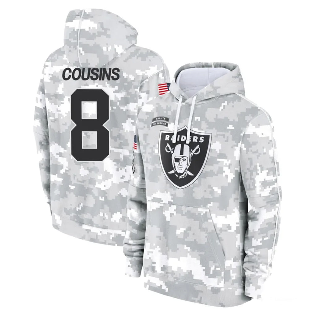 LV.Raiders #8 Kirk Cousins Player Arctic Camo Salute to Service Hoodies Limited Game STECN Stitched Jerseys